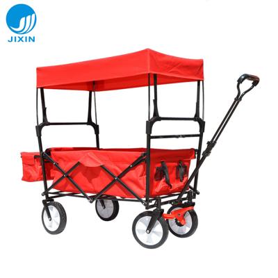 China Outdoor Garden Folding Easy-Carrying Beach Fishing Durable Handle Trolley Cart Wagon With Canopy for sale