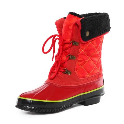 China CUSHIONING Women Mid Calf Snow Boots Round Toe Red Plush Rubber Waterproof Lady Snow Boots Duck Boots for sale