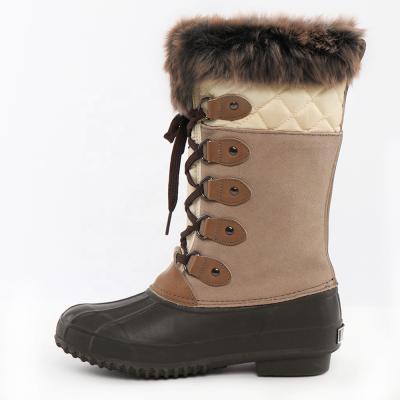 China Fashion Trend Women's Winter Duck Boots Waterproof Lace Up Two Tone Rain Duck Boots Women With Fur for sale