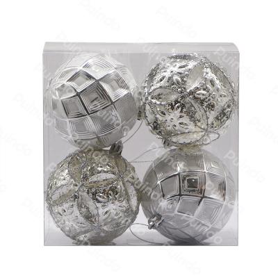 China Christmas Decorations Silver Christmas Ball Plastic Gift Box Contains 4 Balls With Texture Christmas Decorations Outside Christmas Ornament for sale