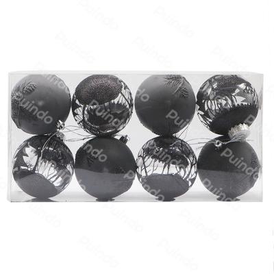 China Christmas Decorations 8cm Christmas Ball Plastic Gift Box Include 8Pcs Clear Black Christmas Ornament Ball Hanging Christmas Tree Decorations for sale