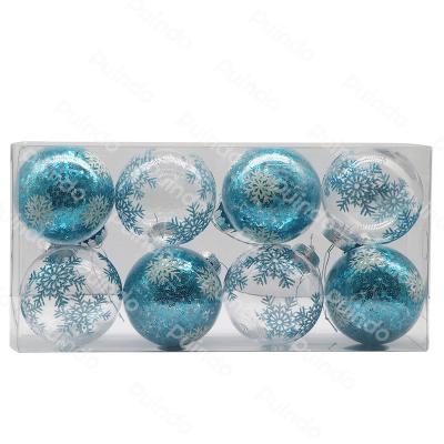 China Christmas Decorations Customized 8cm Unbreakable Christmas Ball Gift Box 8 Pcs Clear And Blue Christmas Decorations Ball Christmas Tree Ornament for sale