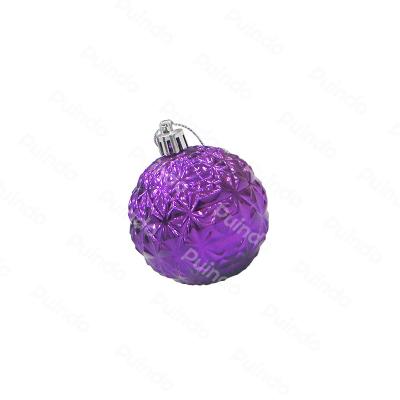 China Puindo 8cm Customized Purple Christmas Ornament Ball A17 Shatterproof Shiny Christmas Tree Hanging Ball For Holiday Decor for sale