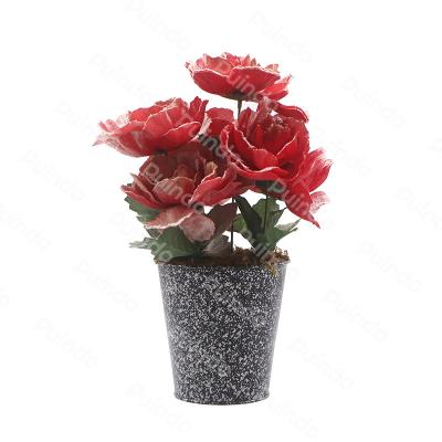 China Home Decoration Puindo Customized 10-30CM Indoor Decoration Plant J6 Artificial Flower Potted Red Series For Holiday Office Home Decoration for sale