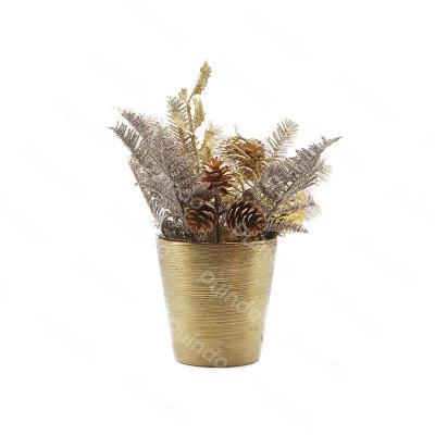 China Home Decoration Puindo Customized 10-30CM Indoor Office Decoration Plant J8 Leaves Potted Artificial Gold Bonsai For Christmas Decoration for sale