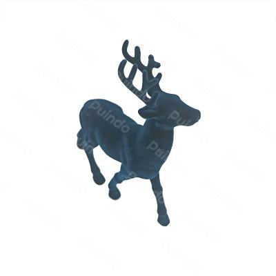 China Puindo Christmas Decorations 10cm Customized Dark Blue Christmas Ornament Reindeer Figurine Plastic Flocking Holiday Home Decoration for sale