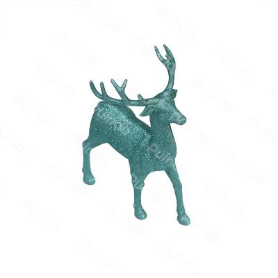 China Puindo Christmas Decorations 10cm Customized Christmas Green Plastic Holiday Figurine Glitter Reindeer Ornament Home Christmas Decoration for sale