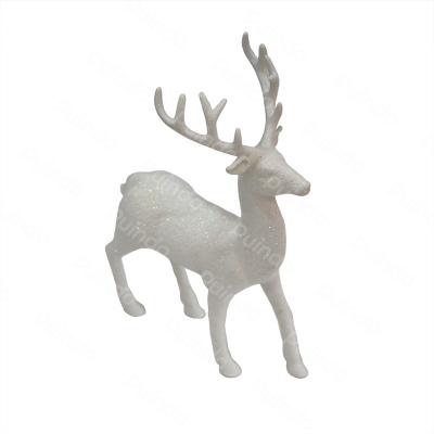 China Puindo Christmas Decorations 10cm Customized White Reindeer Figurine Christmas Ornament Glitter Plastic Standing Christmas Decoration for sale