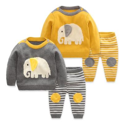 China Wholesale New Design Breathable Elephant Embroidered Infant Baby Boy and Girls Pajamas Clothing Set for sale