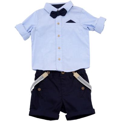 China ENGLAND STYLE wholesale spring cotton gent baby boy apparel sets with infant single sleeve long bow tie shirt and rompers suspenders pan for sale