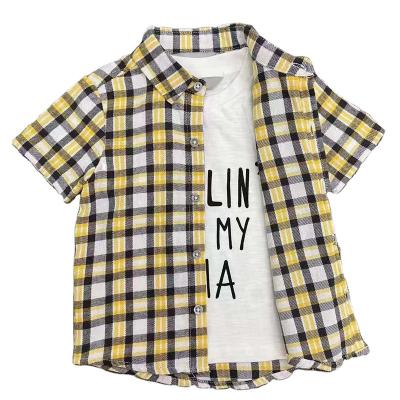 China London design boutique fashion casual plaid cotton 2 pieces boys shirt set casual newborn baby gentleman boys clothes for sale