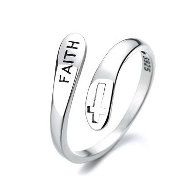 China Wind FAITH Belief Cross Ring Romantic Ins s925 Mood Eternity Sets Sterling Silver Ring for sale