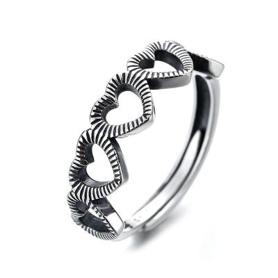 China Sterling Silver Classic Ring Romantic Open Heart Heart Wave Ring Retro Thai Silver Food Ring Female for sale