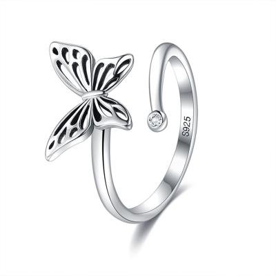 China Qings Romantic Butterfly Ring 925 Sterling Silver Open White Cz Ring With Cheap Price for sale