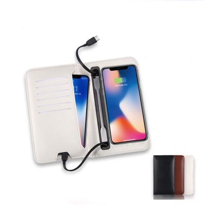 China 2020 Hot USB multifunctional design CPU powerbank wired&wireless charging customized leather wallet for sale