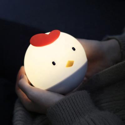 China Modern Rocker Arm Chicken Design Touch Sensor Warmwhite Dimmable LED Silicone Night Light Lamp for sale