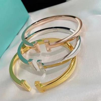 China The other rough version of new T of the double T of the summer smooth thick open bangle bracelet chose the imported gold plated thick gold super preci for sale