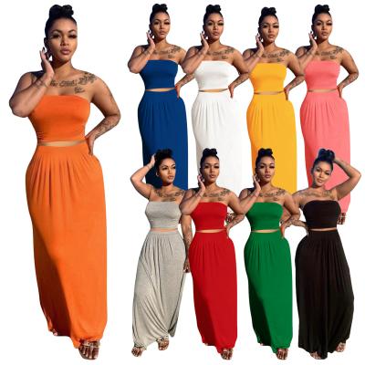 China QUICK DRY off shoulder crop waist top elastic top long skirts two pieces set female fashion outfit for sale