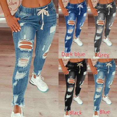 China 2021 Fashionable Trend Breathable Waist Mid Plus Size Women Stretch Skinny Ripped Denim Jeans Coldker for sale