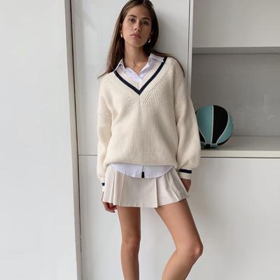 China 2021 autumn and winter women's Korean fashion QUICK DRY knitting casual new college style loose V-neck sweater top oversized sweater for sale