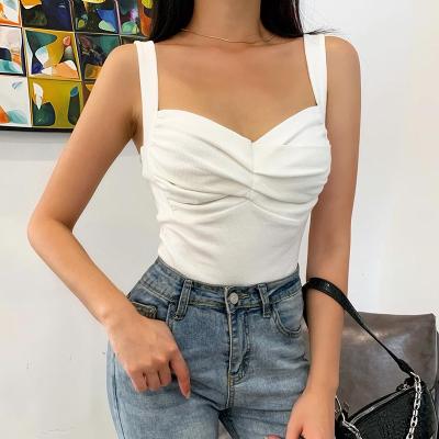 China Ecowalson QUICK DRY QUICK DRY Ecowalson tank top summer slim ruffled vintage cotton bow ruched sleeveless backless streetwear slim main tops 2021 for sale