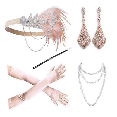 China Decorate 1920s Vintage Feather Hair Band Costume Finished Pink Banquet Style Performance Costume Available For All Seasons for sale