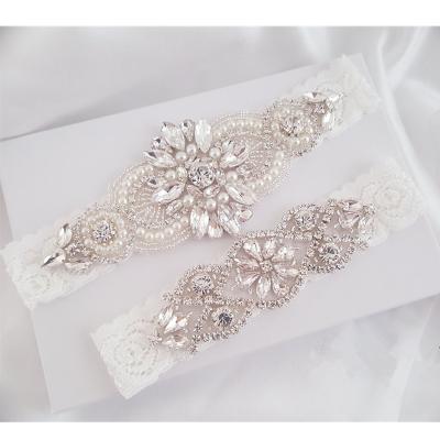 China Acrylic Wedding Garter Set Bridal Garter Set Lace Garter Set Crystal Rhinestone Pearl Bridal Garter for sale