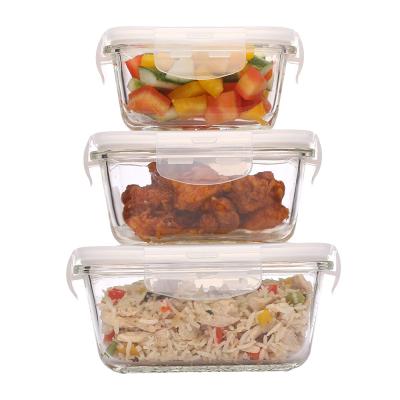 China Borosilicate Hot Sale Factory Direct Freshness Preservation Glass Food Storage Containers With Vent Lid Set 3-300ml, 500ml, 800ml for sale