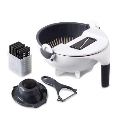 China New Trend Kitchen Accessories 9-in-1 Sustainable Multifunctional Vegetable Cutter Slicer Rotating Double Drain Basket Vegetable Chopper for sale