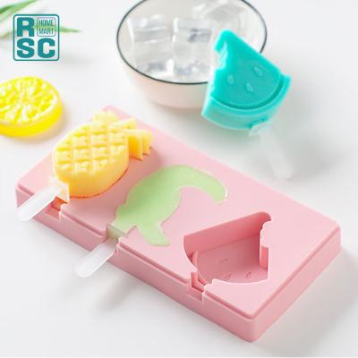 China Viable Custom Homemade DIY Ice Cream Cartoon Silicone Popsicle Ice Cream Mold With Cover for sale