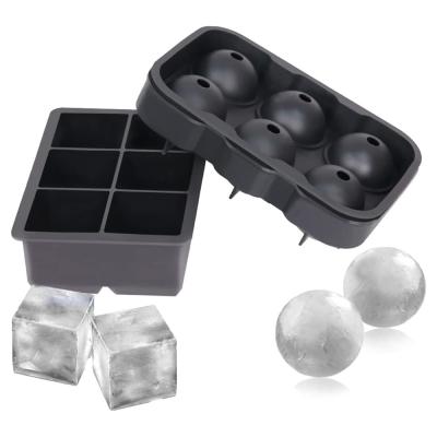 China 2 Sustainable Sphere Ice Cube Tray Ice Molds Silicone Ice Ball Maker With Lid Large Square Molds For Whiskey Brandy Reusable Cocktail for sale