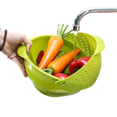 China 2 Viable in 1 Kitchen Strainer Plastic Colander Thicken Drain Basket with Spinning Cover for Vegetable Washing for sale