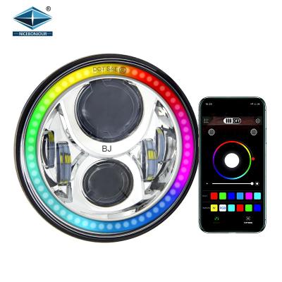 China Auto Lighting Systems Waterproof 7 Inch Multicolor RGB Led Headlight With Angel Eye For Jk Led Headlamp Cowboy JK for sale