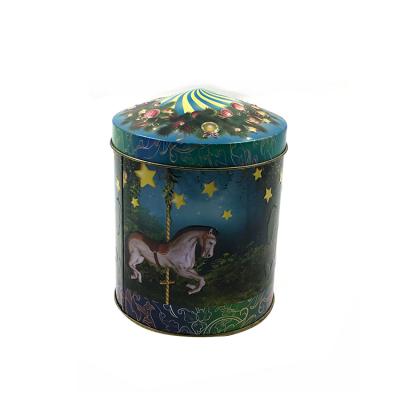 China Food Metal Round Musical Cookie Tin Box Christmas For Chocolate for sale