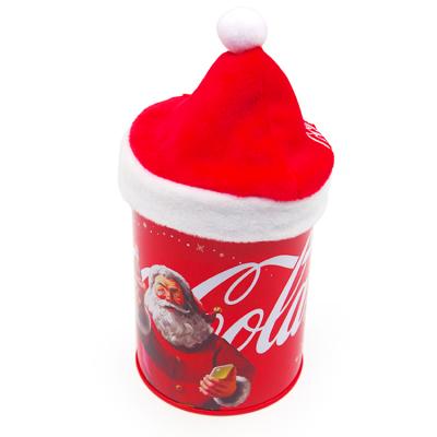 China High Quality Food Custom Printed Red Christmas Gift Round Shaped Candy Tin Box With Hat for sale