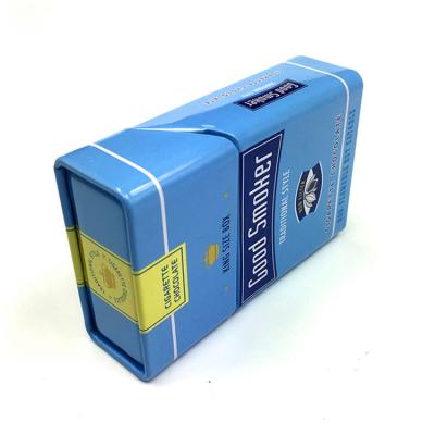 China Gift & Wholesale Custom Embossed Rectangle Tin Box Metal Hinged Cigarette Tin Can With Lid Craft Empty for sale