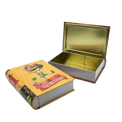 China Gift & Wholesale Craft Customized Book Shape Container Decorative Metal Tin Can Gift Package Box For Kids for sale