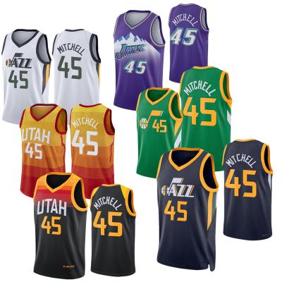 China Donovan Mitchell Utah Throwback Jerseys #45 Antibacterial Big Snow Mountain Pitched USA City Edition Classic Basketball Tank Tops - Navy for sale