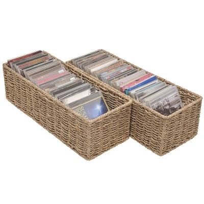 China Sustainable Handmade Natural Straw Woven Seagrass Storage Organizer Basket Tray for Bathroom Toilet Paper Sundries for sale