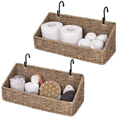 China Straw Woven Vegetable Plankton Bathroom Tissue Basket Sustainable Hanging Tray with Hook Holder to Serve as Sundries Storage for sale