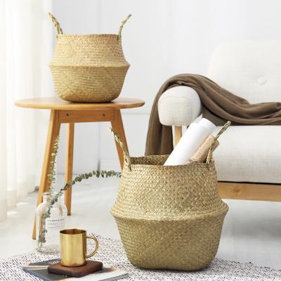 China Collapsible Natural Color Woven Vegetable Plankton Belly Basket Viable To Be As Laundry Storage Or Planter Pot for sale