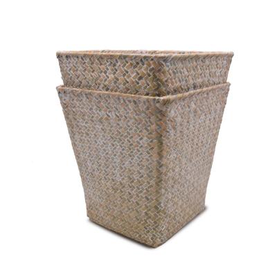 China Sustainable Popular White Washed Straw Vegetable Plankton Waste Basket Color Woven Cane For Storage Organizer Man for sale