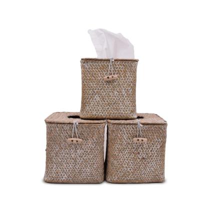 China Retro and exquisite viable straw woven vegetable plankton fabric boutique gift box with lid and bottom for sale