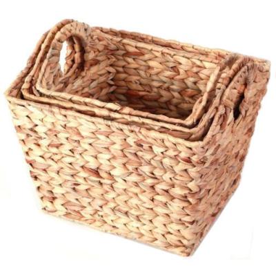 China Sustainable Customziec Set Water Hyacinth Material Laundry Basket Hyacinth Storage Basket Handmade Natural for sale