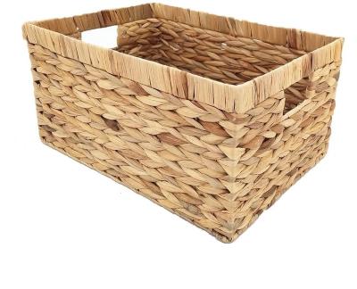 China Amazon Woven Hit Water Hyacinth Sustainable Handmade Basket Straw Rectangular Woven Basket With Handle for sale