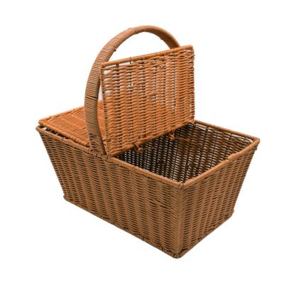 China Manufacturer Wholesale plastic woven plastic wicker basket viable picnic storage organizer as food fruit basket holder cane rattan bakset for sale