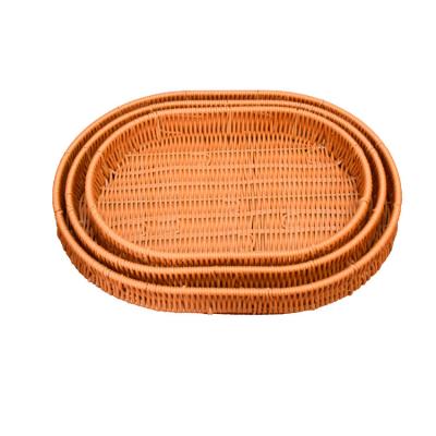 China Wholesale Oval Woven Iron Fruit Storage Supermarket Vegetable Display Baskets Viable Storage Plastic Wicker Basket Bread Baskets for sale