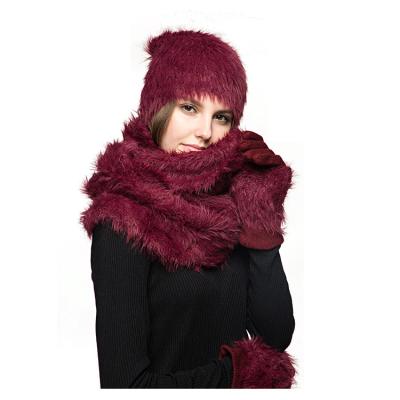 China Infinity Wholesale Custom Design Winter Colorful Warm Fleece Inside Winter Gloves Scarf Hat Sets for sale