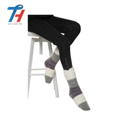 China Anti-Slip Custom Design Your Own Striped Winter Wool Knit Grip Socks for sale