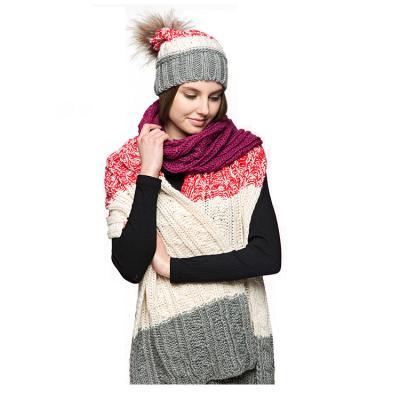 China Custom Cheap Wool Womens Knitted Colorful Long Scarf Hat Set for sale